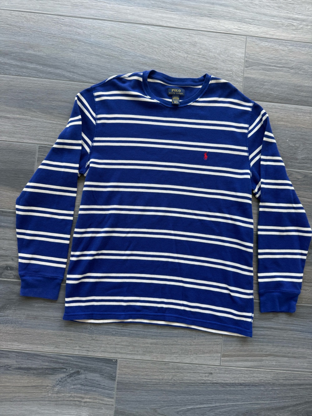 Polo by Ralph Lauren Blue and White Striped Long-Sleeve Waffle-Knit Thermal